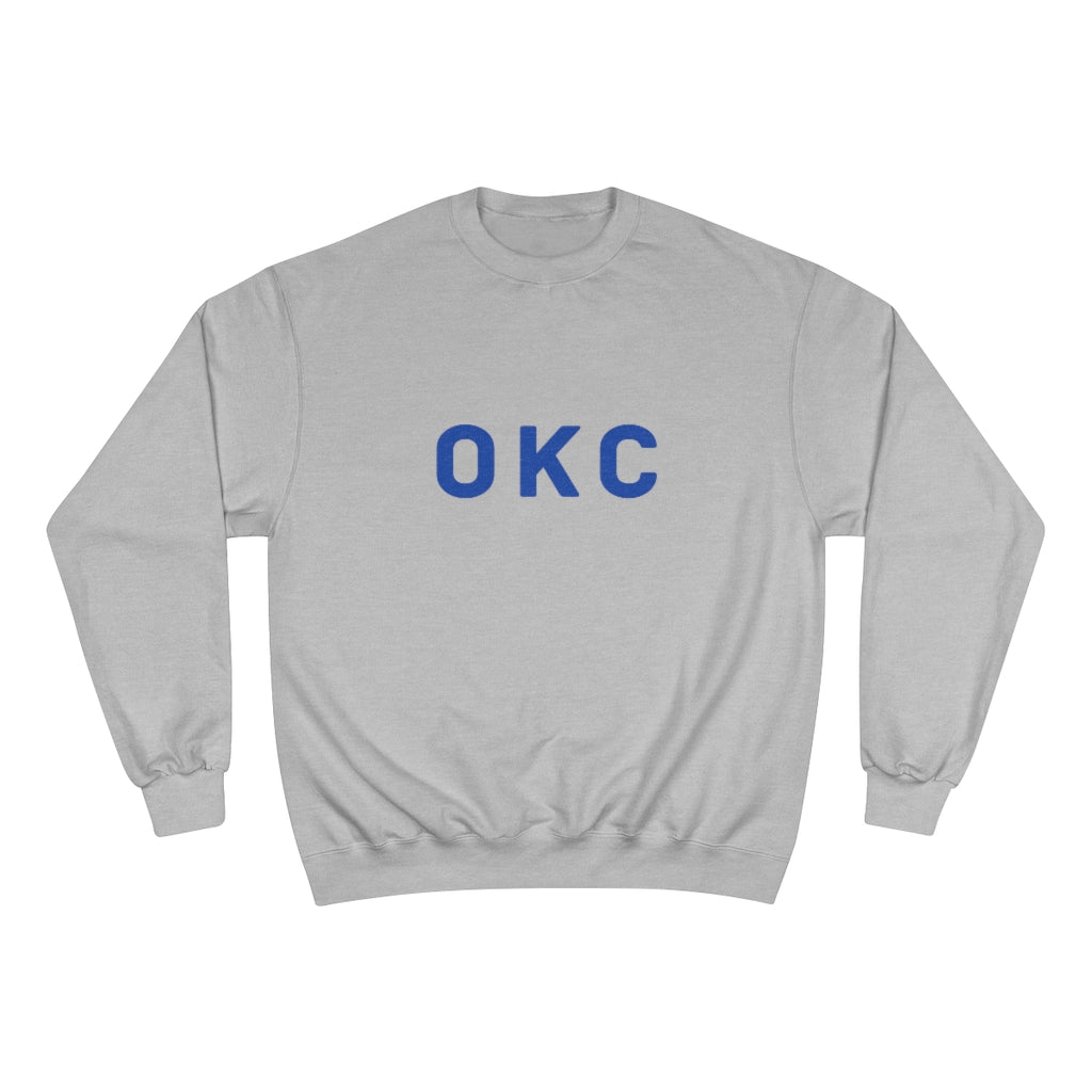 OKC Champion Sweatshirt The American heritage brand, Champion, brings you the OKC Thunder eco crewneck sweatshirt. It features Double Dry® technology and is made of a cotton/polyester blend optimized for warmth and comfort. It has the iconic "C" logo on the left - NBA Shop Clothing | goattalk.shop
